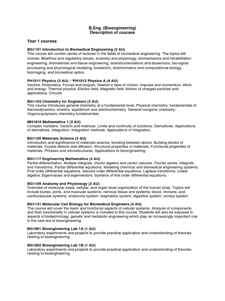 Bioengineering Course Overview and Structure | PDF | Medical Imaging ...