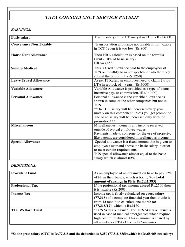 Tata Consultancy Payslip | PDF | Salary | Tax Deduction