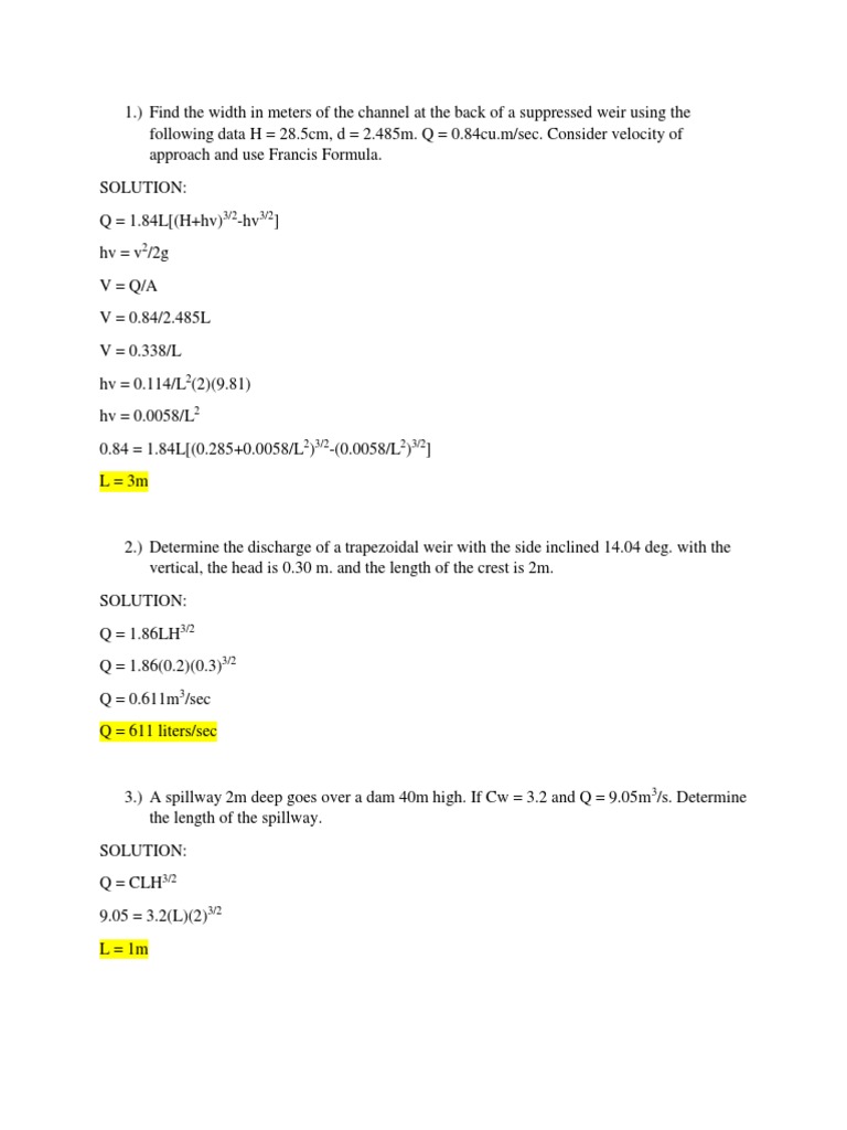 Hydraulics WEIRS PDF Dam Chemical Engineering