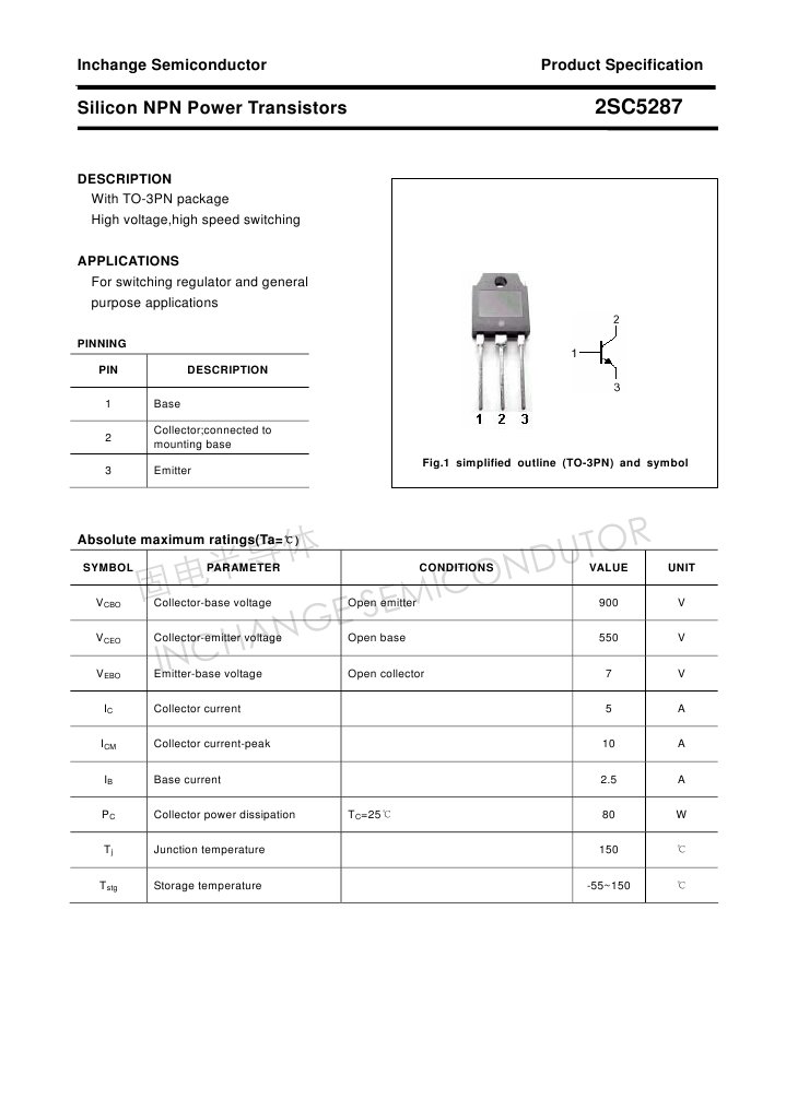2SC5287 NPN Transistor Datasheet | PDF | Bipolar Junction Transistor ...