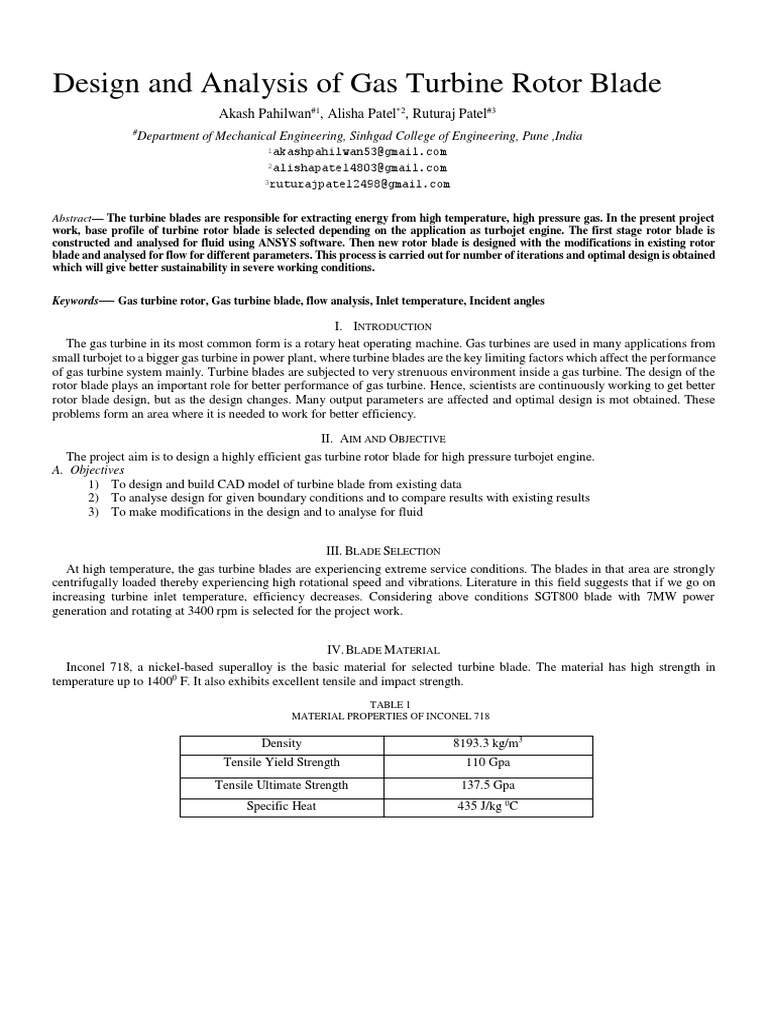 Gas Turbine Rotor Blade Design Analysis | PDF | Turbine | Gas Turbine