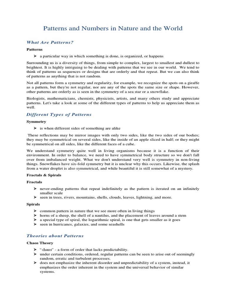 Patterns and Numbers in Nature | PDF | Pattern | Ratio