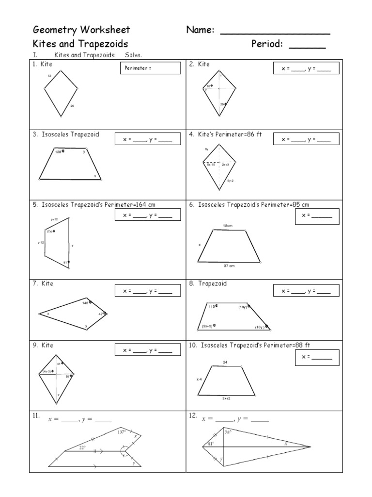 Geometry Worksheet Kites And Trapezoids Geometry Worksheet Kites And Trapezoids