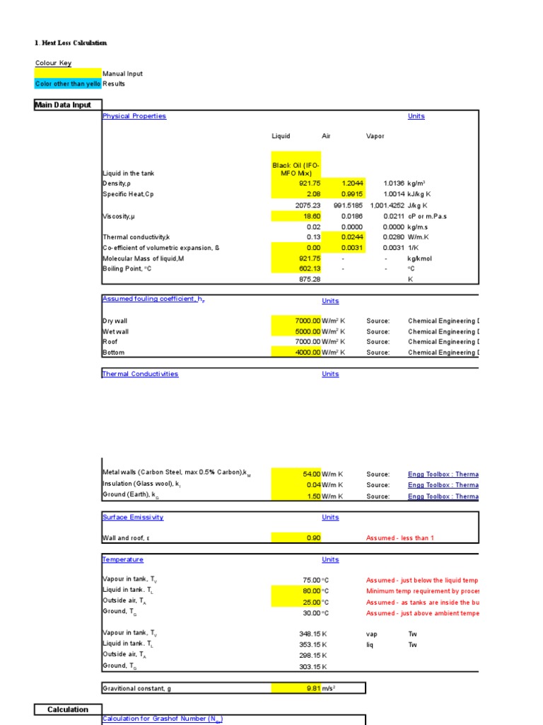 Tank Heat Loss Calculation Tool | PDF | Steam | Heat