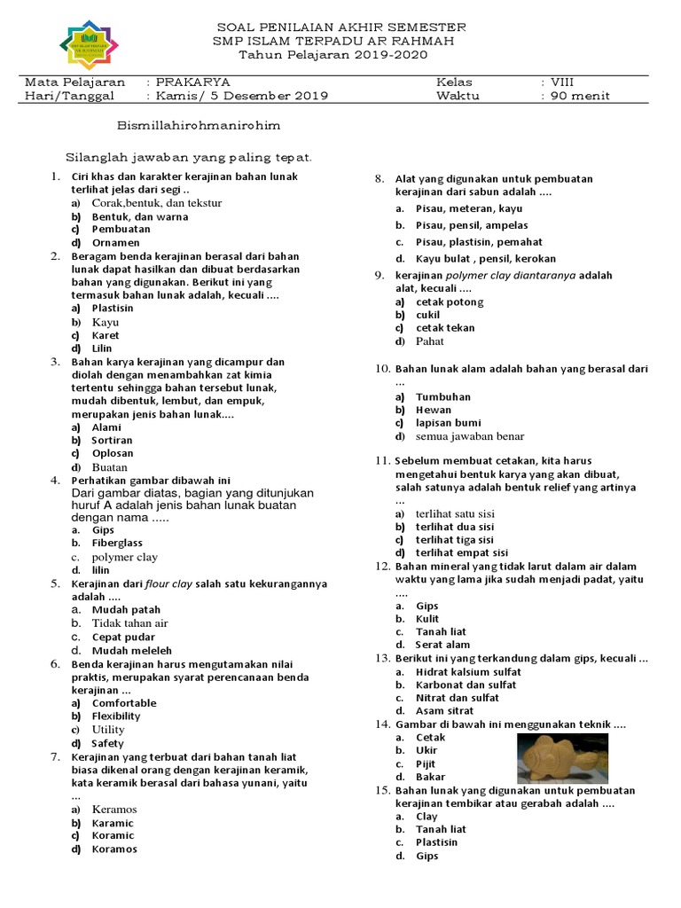 Soal Penilaian Akhir Semester Prakarya Vii