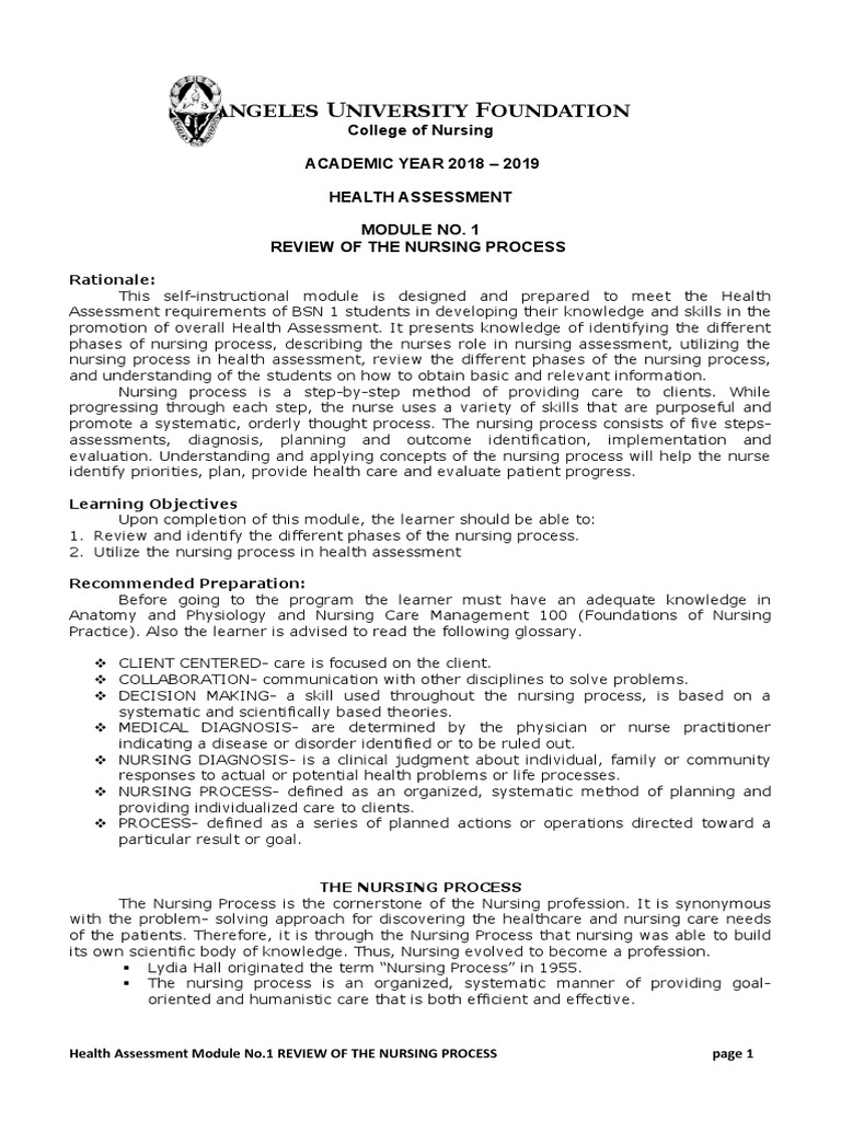 Module 1 REVIEW OF THE NURSING PROCESS 1 | PDF | Nursing | Medical ...