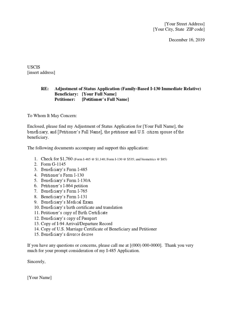 I 485 Cover Letter For Concurrent Spouse | PDF