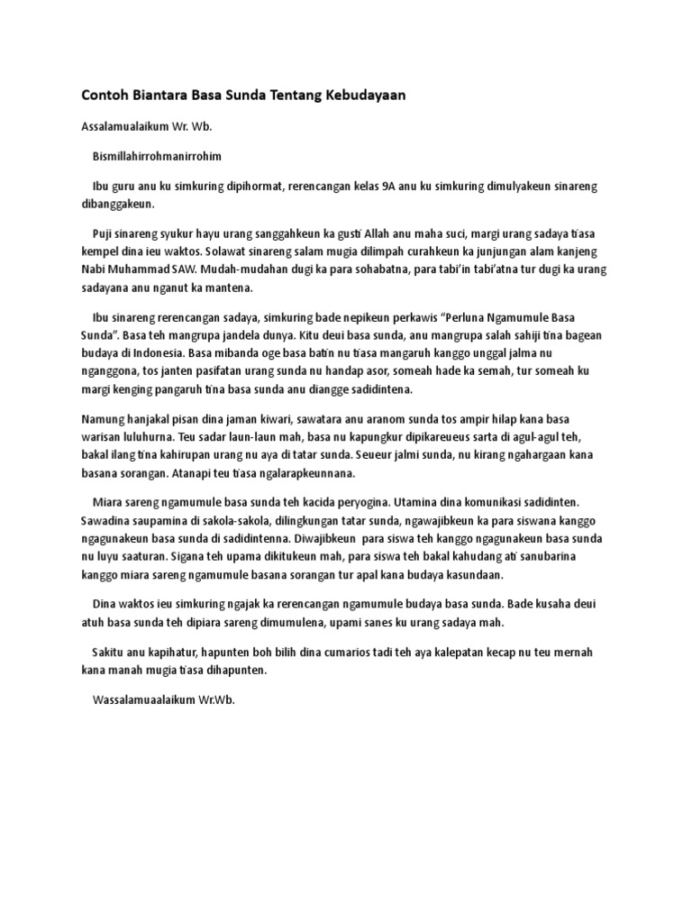 Biantara Bahasa Sunda Tentang Kebudayaan Dunia Belajar