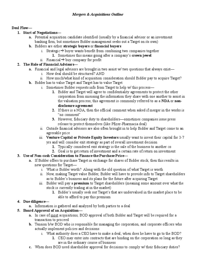 M&amp;A Outline | PDF | Mergers And Acquisitions | Stocks