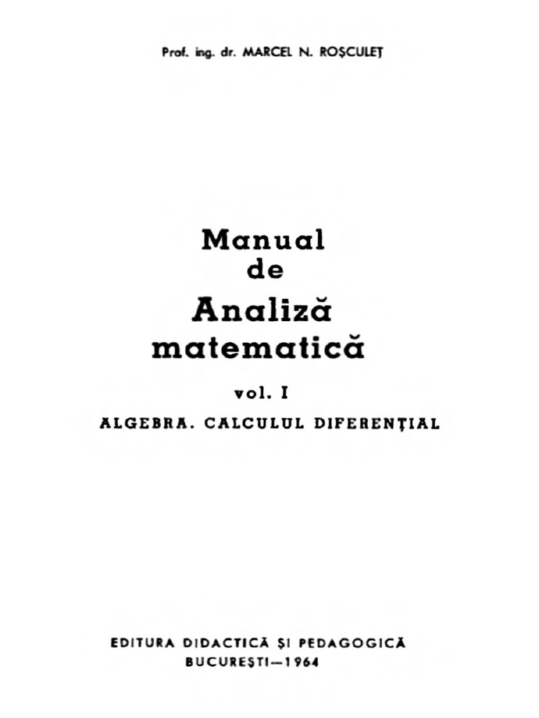 Rosculet Analiza Matematica Vol I PDF | PDF