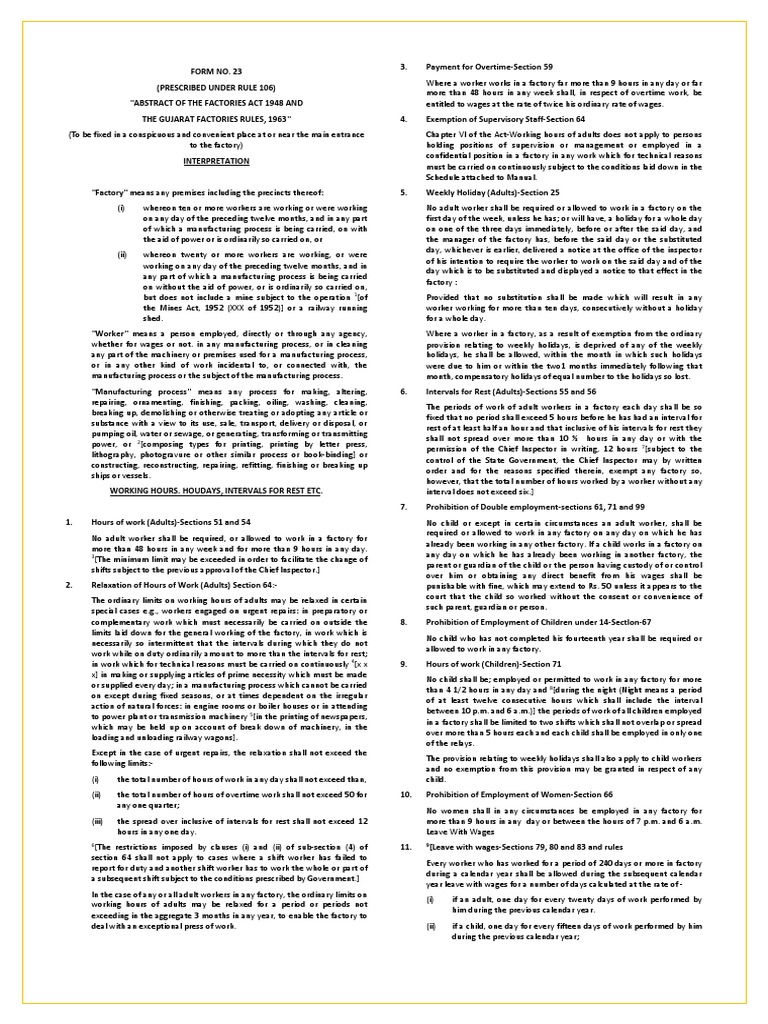 Understanding Factory Labor Laws An Abstract of Key Provisions