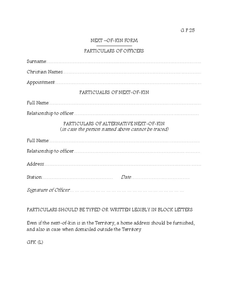 GP 25 Next-of-Kin Form Instructions | PDF