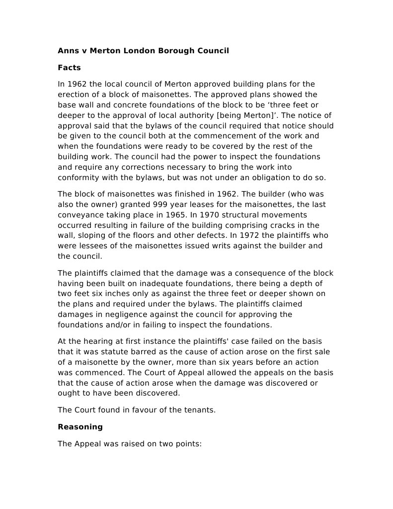 Anns V Merton London Borough Council PDF Common Law Justice
