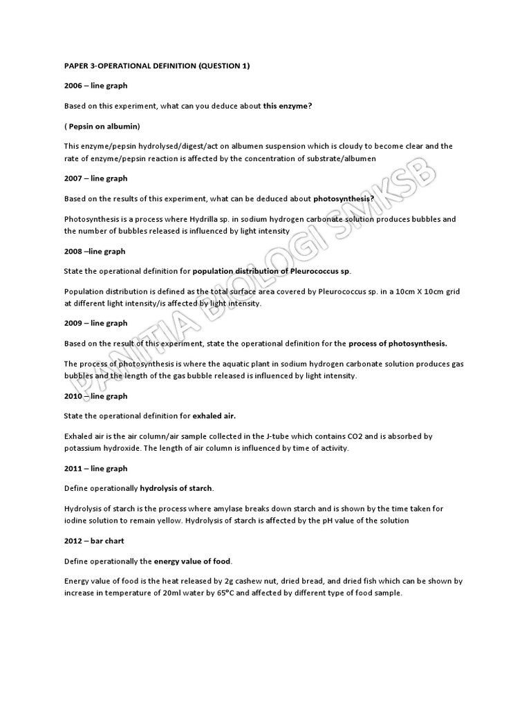 Analysis Operational Definition Biology 20062018 PDF Hydrolysis