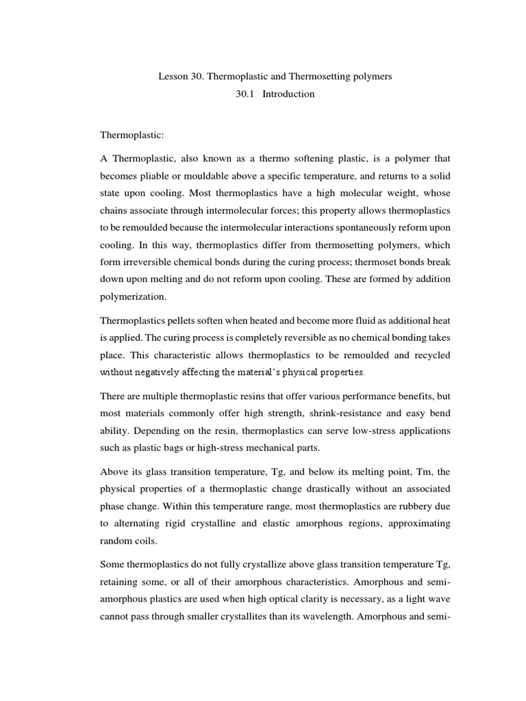 Thermoplastic vs. Thermosetting Polymers | PDF | Thermoplastic ...
