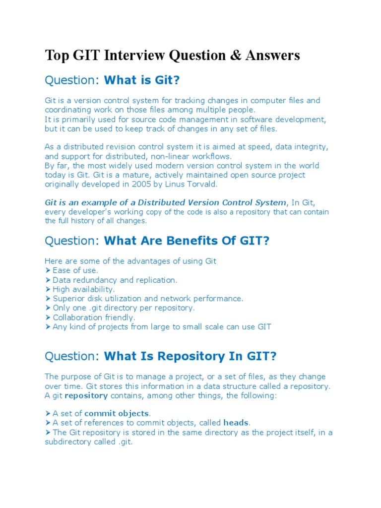 Essential Git Interview Questions | PDF | Version Control | Computer Data