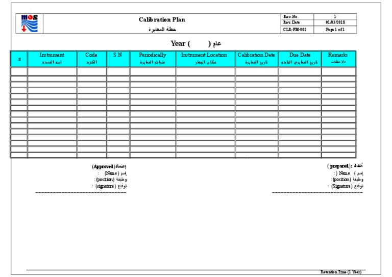 Calibration Plan Template FM-002 | PDF