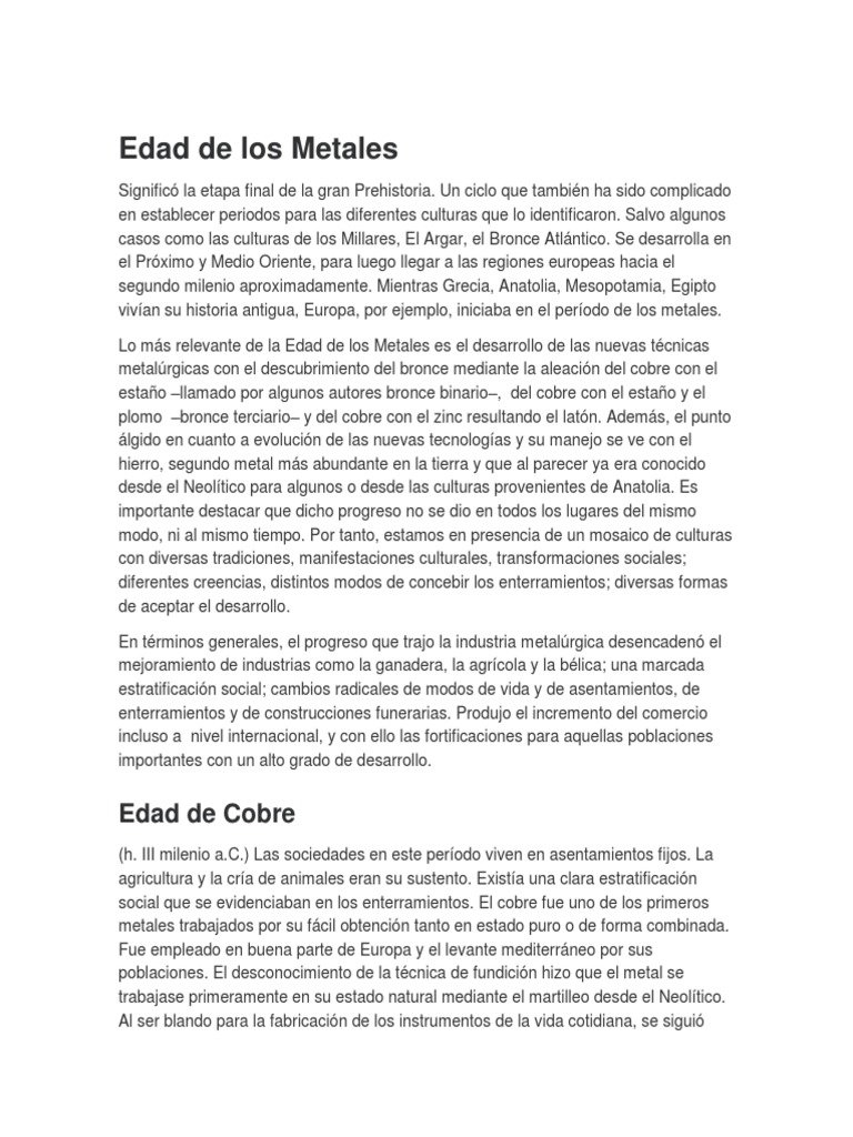 Evolución de la Edad de los Metales | PDF | Edad de Bronce | Cobre