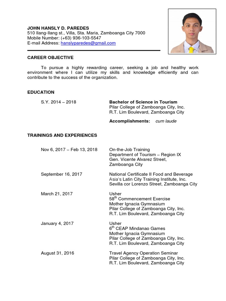 Tourism Graduate Resume | PDF
