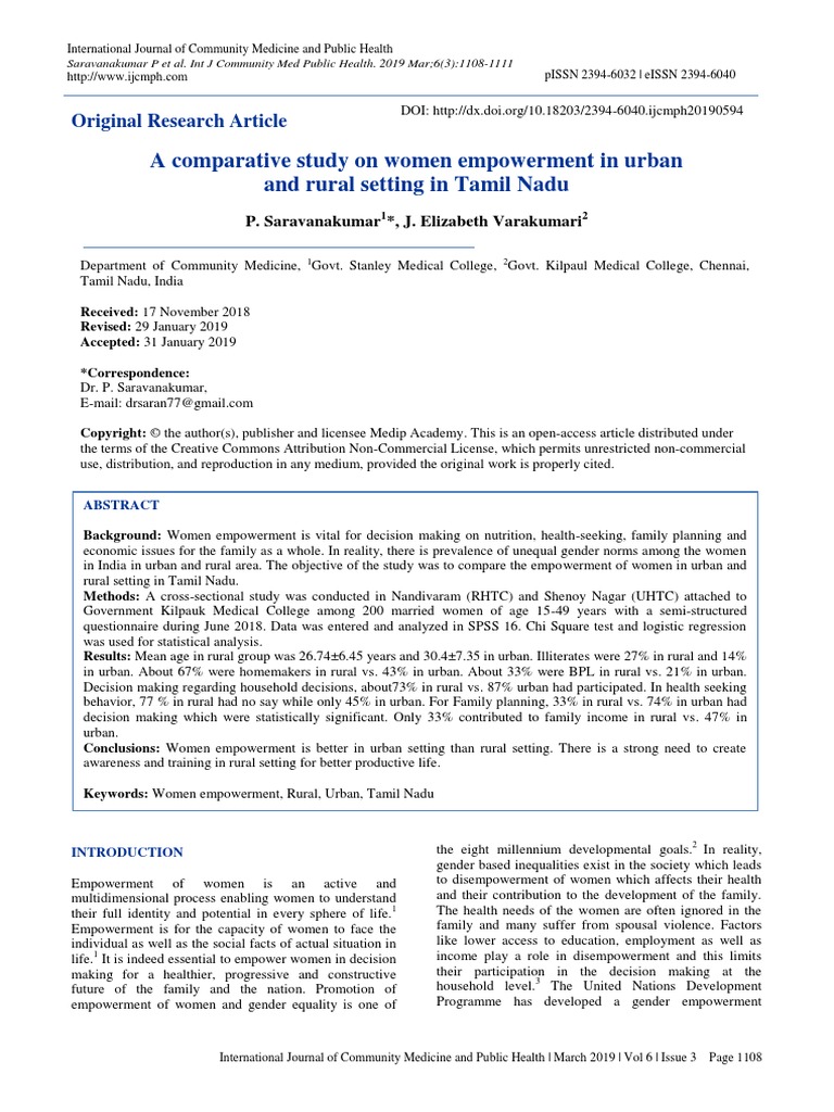 A Comparative Study On Women Empowerment in Urban | PDF | Empowerment ...