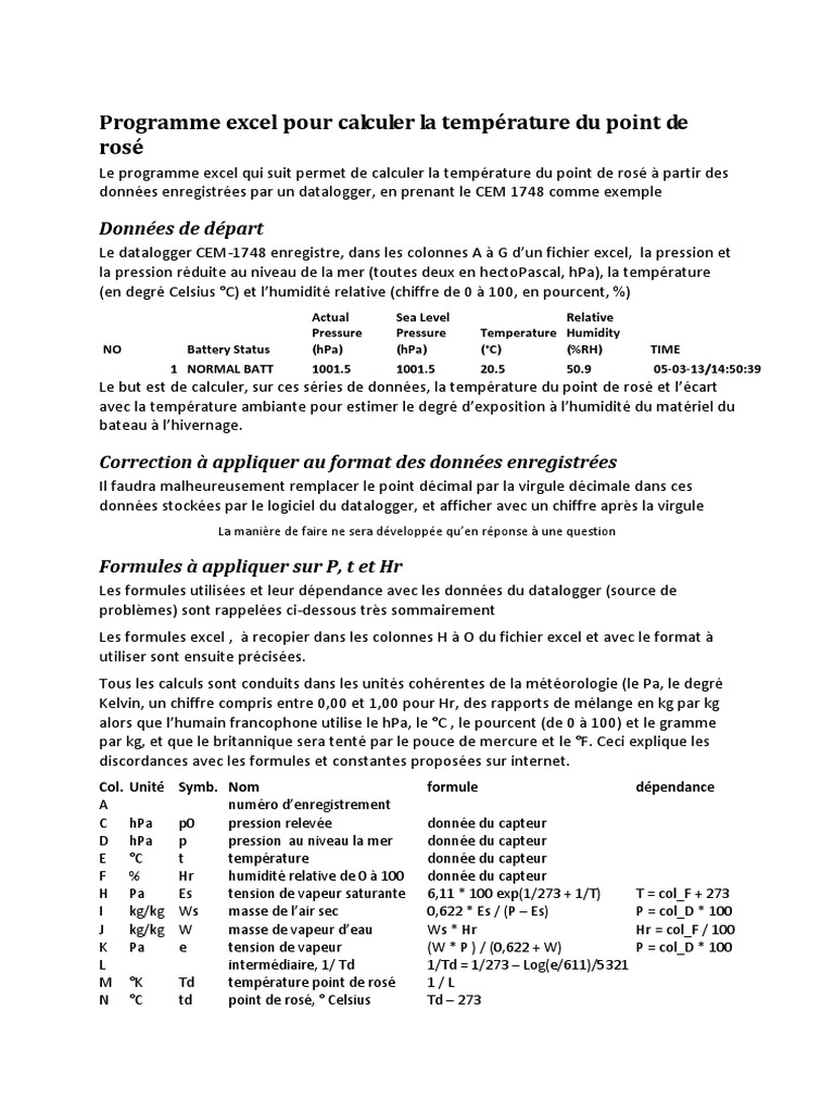 Découvrir 122+ imagen formule calcul point de rosée excel fr.thptnganamst.edu.vn