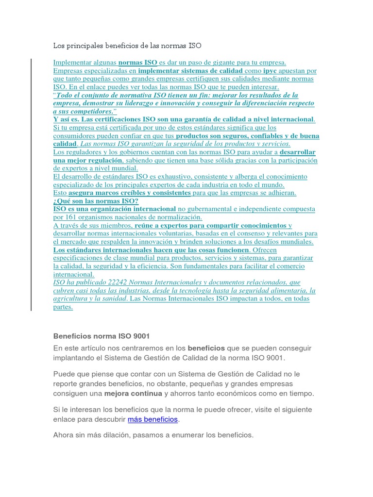 Beneficios de las Normas ISO 9001 | PDF | Organización internacional ...