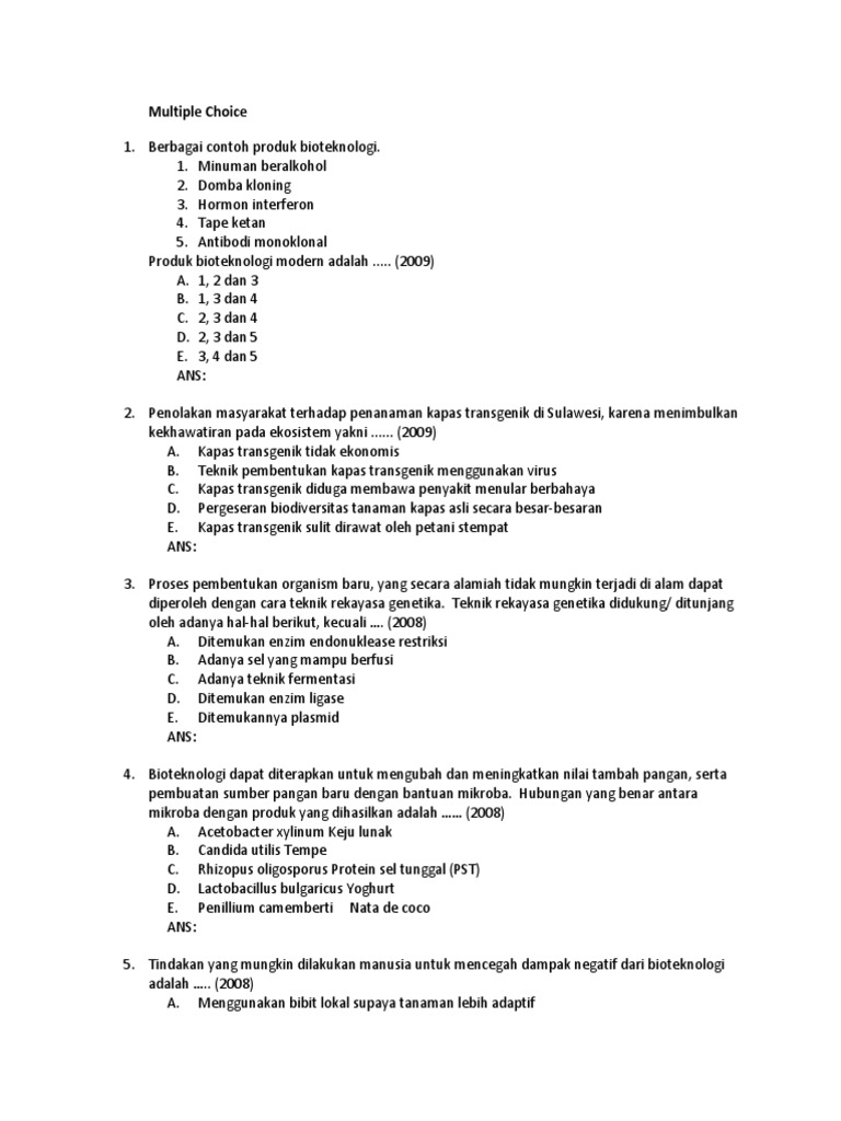 Bioteknologi Soal Kelas Xii