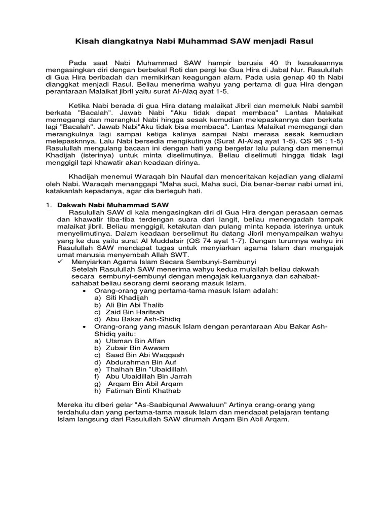 Kisah Diangkatnya Nabi Muhammad Saw Menjadi Rasul Pdf