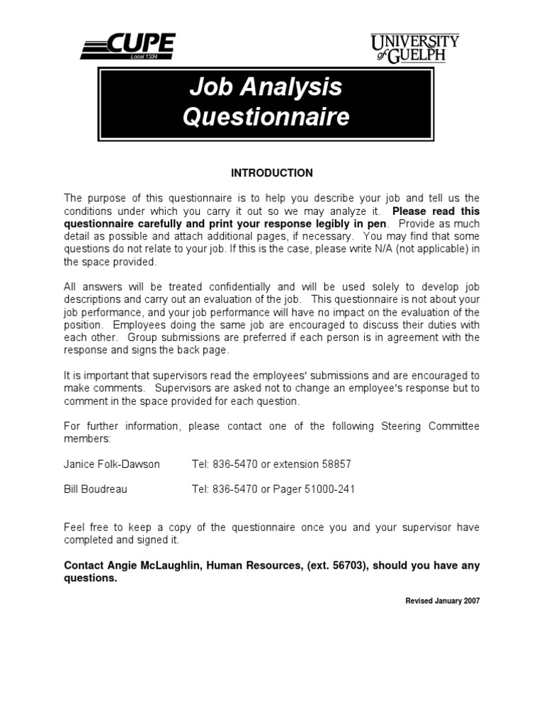 Job Analysis Questionnaire Guide | PDF | Error | Employment