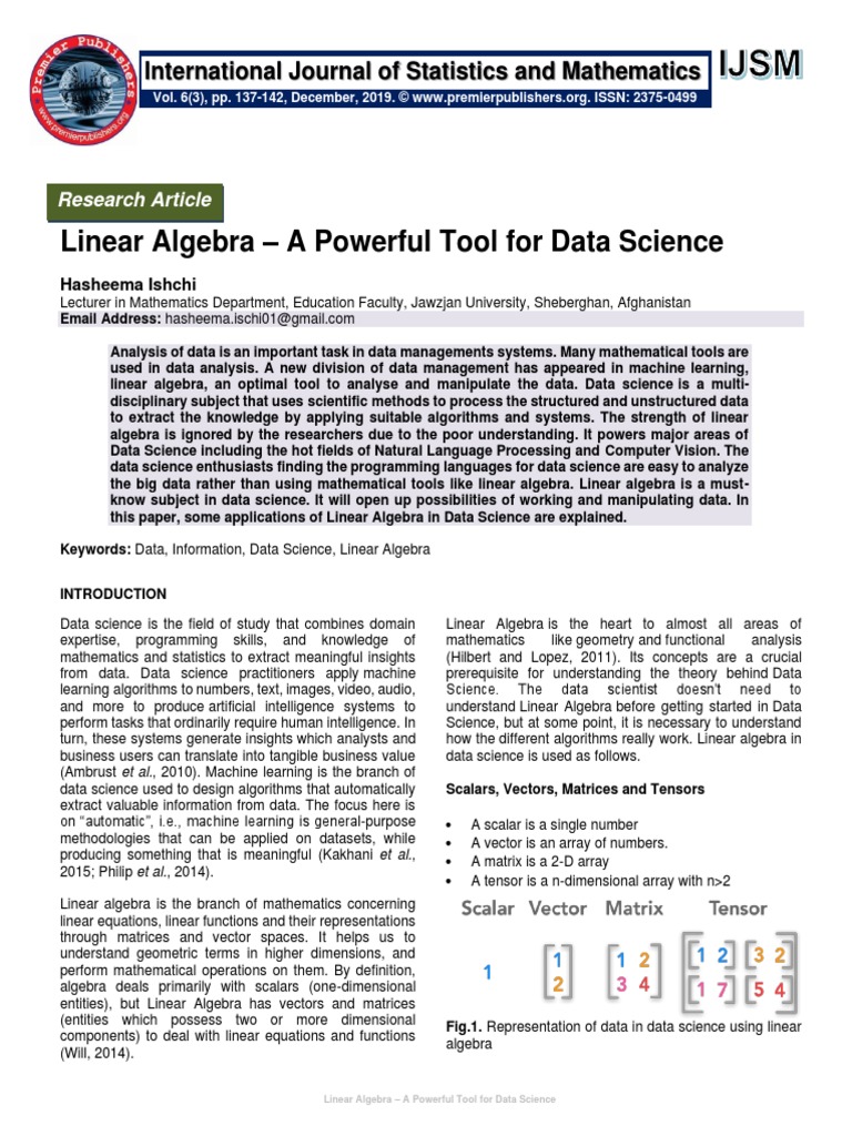 Linear Algebra - A Powerful Tool For Data Science | PDF | Principal ...