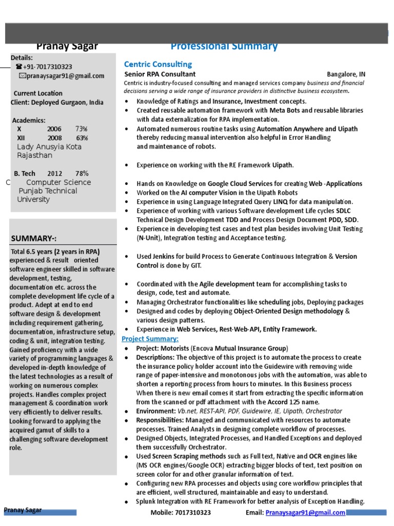 RPA UIpath and Automation Anywhere Developer (Pranay) | PDF | Software ...