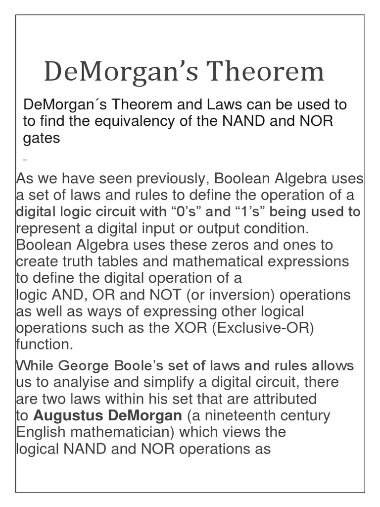 Demorgan Theorem Pdf _ Boolean Algebra Calculator – ZLRMIF