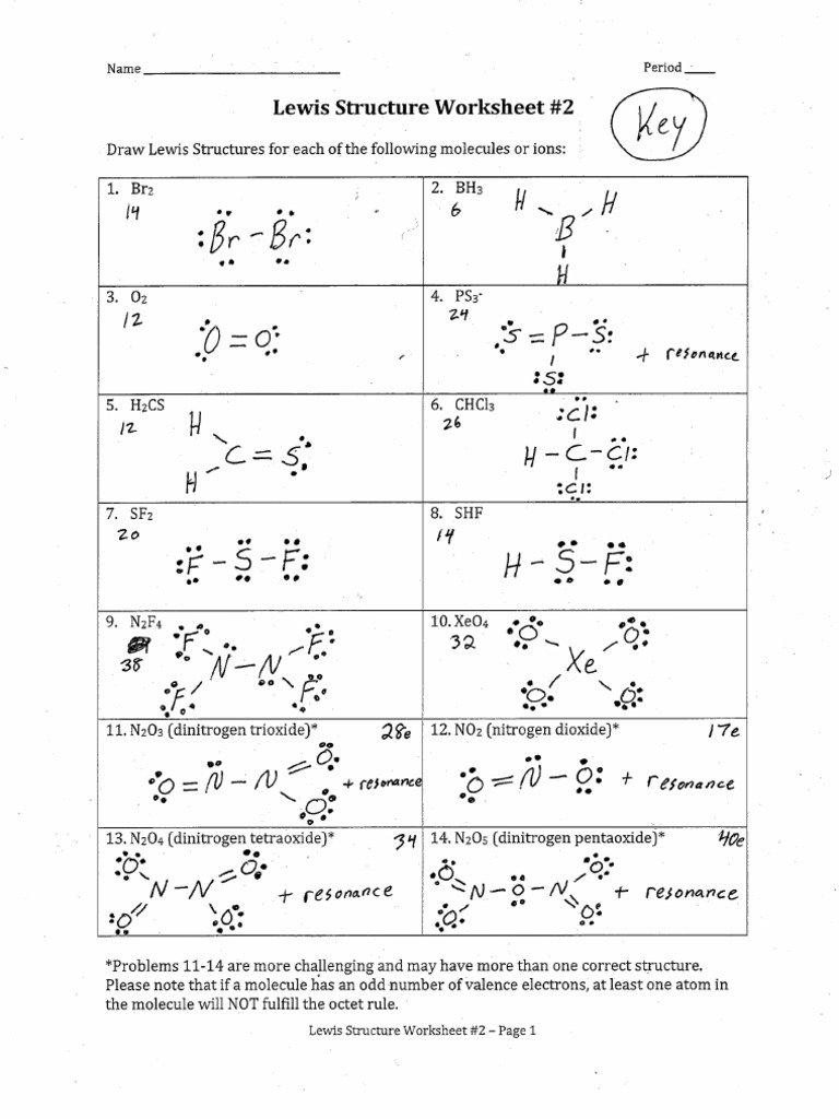 ChemE - Lewis Structure Worksheet 21 Answers  PDF Throughout Lewis Structure Worksheet With Answers