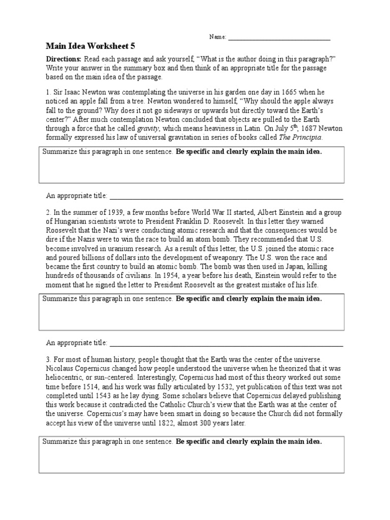 Main Idea Worksheet 22  PDF  Heliocentrism  Galileo Galilei Regarding Main Idea Worksheet 5