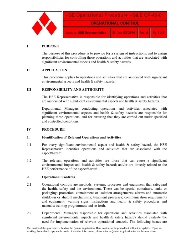 Operational Control | PDF | Occupational Safety And Health | Safety