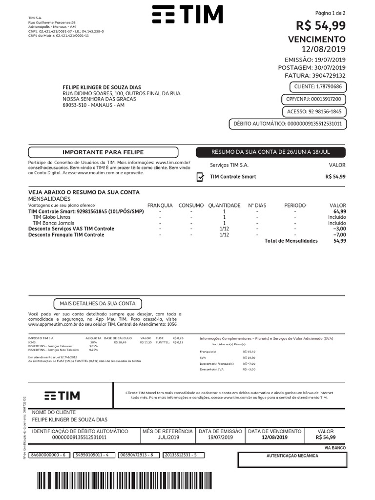 Invoice | PDF | Brasil | Telecomunicações