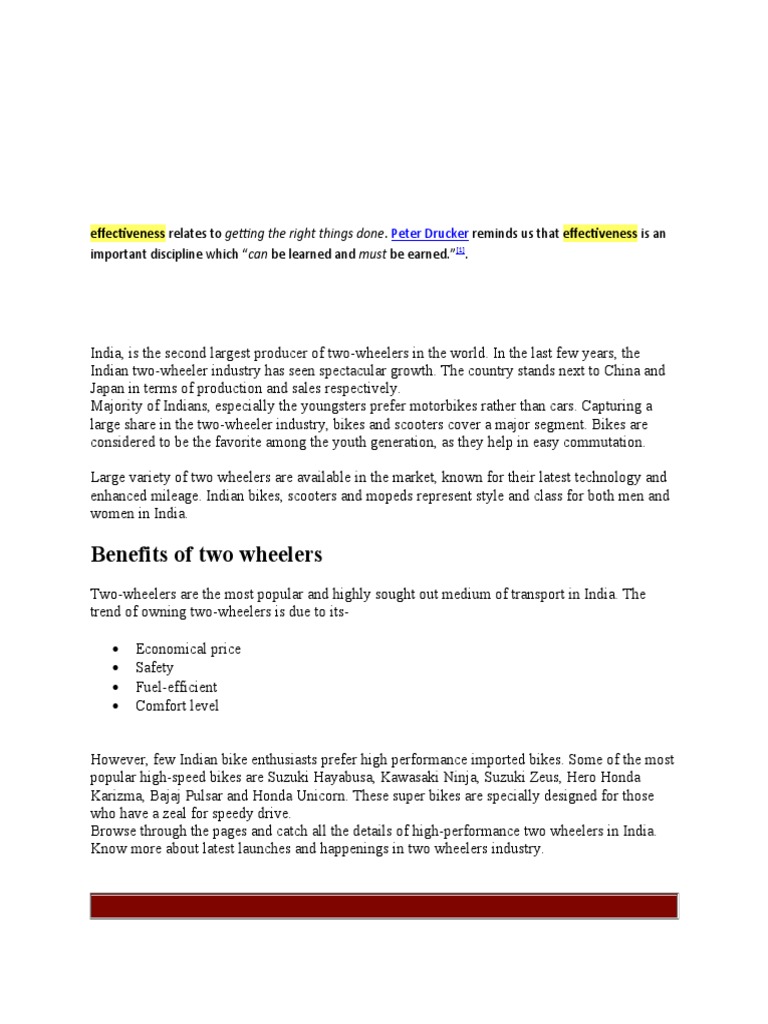 Benefits of Two Wheelers: Effectiveness Relates To Getting The Right ...