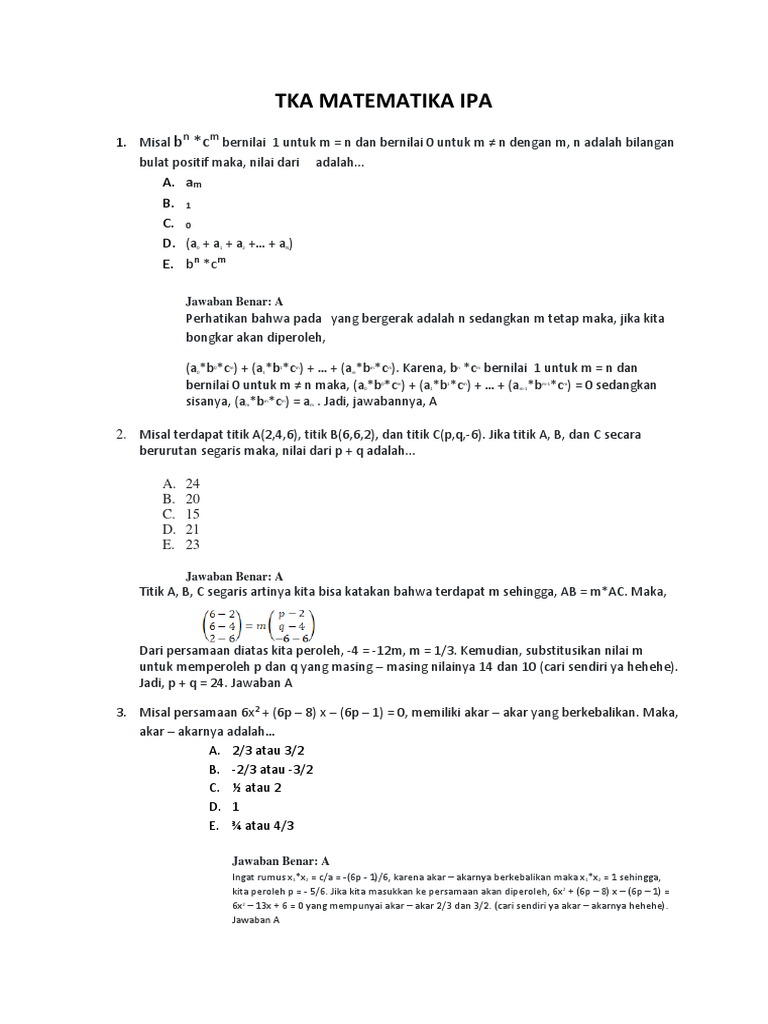 Soal TKA Matematika dan IPA SD | PDF
