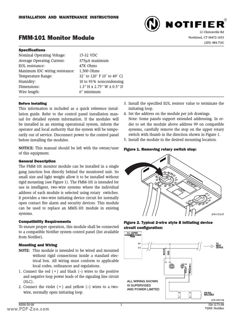Notifier FMM 101 Monitor Module PDF | PDF | Switch | Electrical Wiring