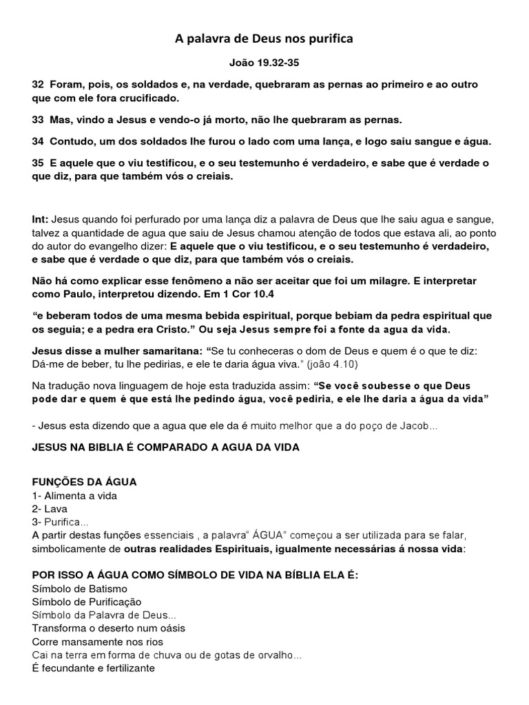 A água Da Vida Como A Palavra De Deus Nos Purifica E Transforma Pdf