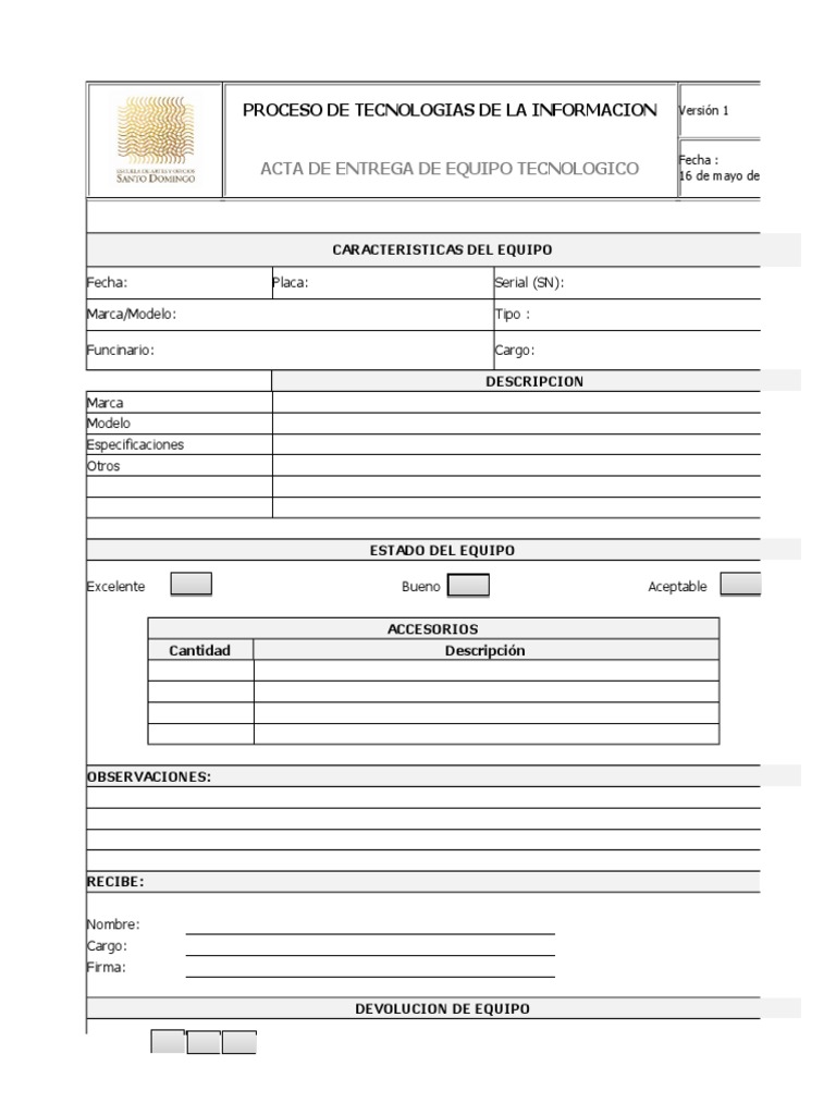 Acta de Entrega de Equipo Tecnologico Ok | PDF | Informática ...