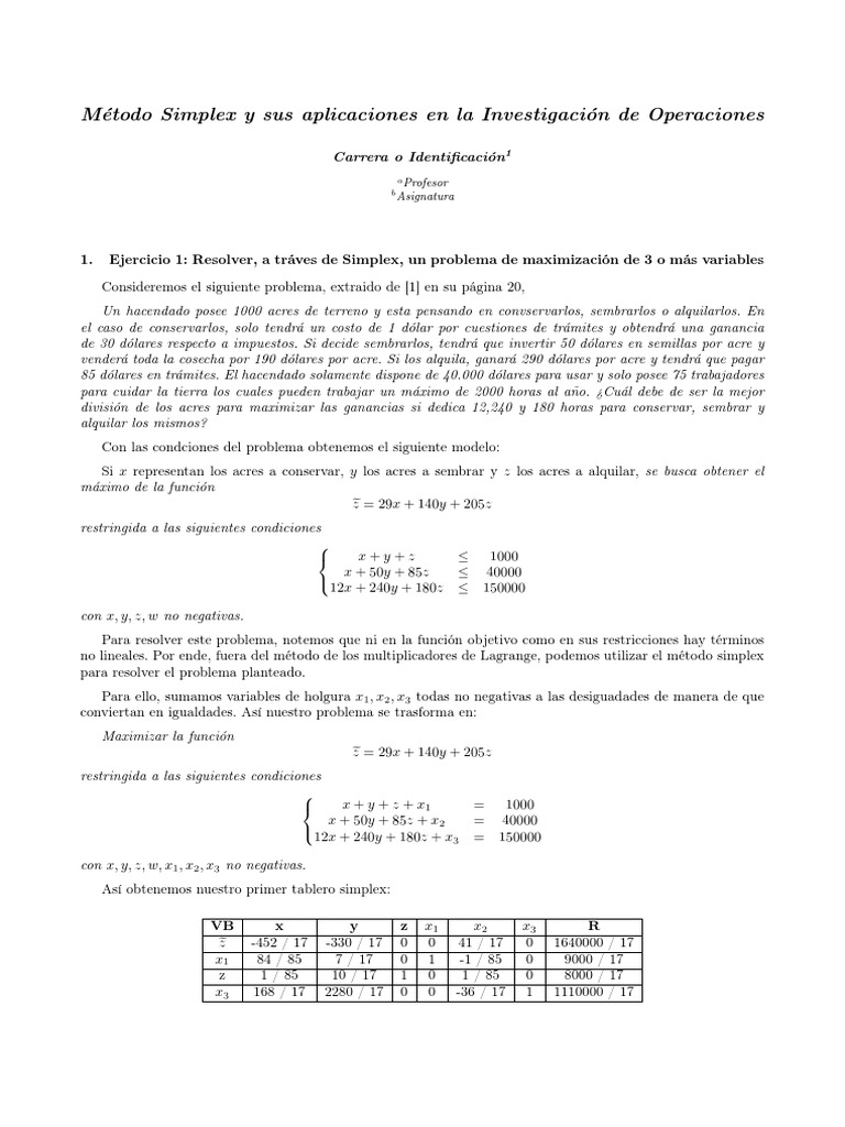 Método Simplex | PDF | Optimización Matemática | Algoritmos y ...