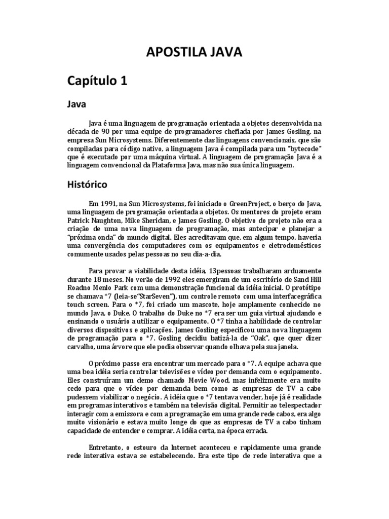 Apostila Java | PDF | Java (linguagem de programação) | Programação de ...