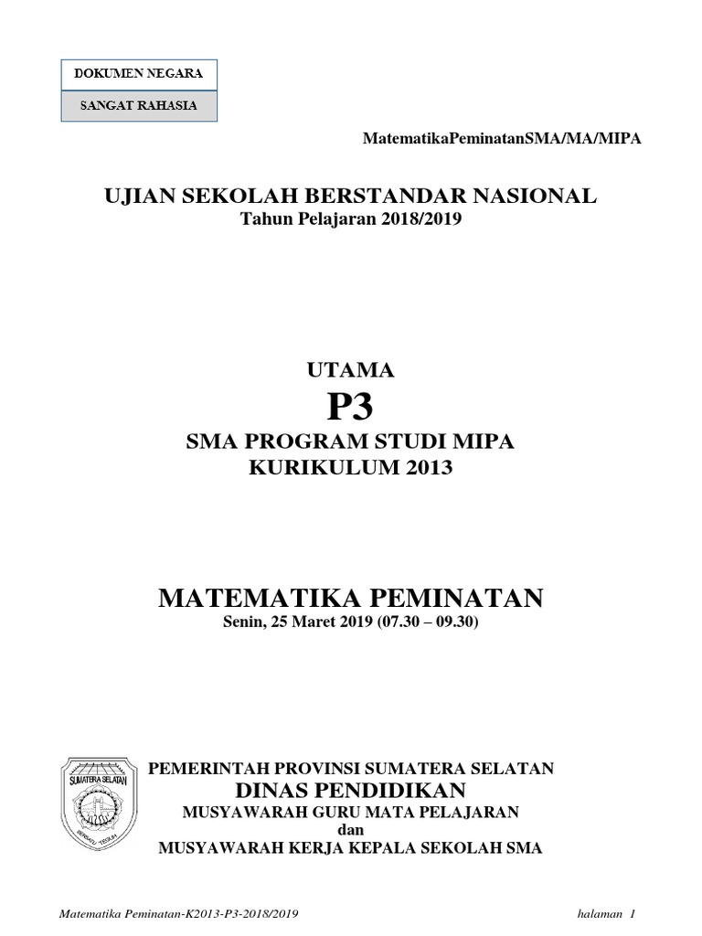 Naskah Soal Usbn Matematika Peminatan K2013 P3 Pdf