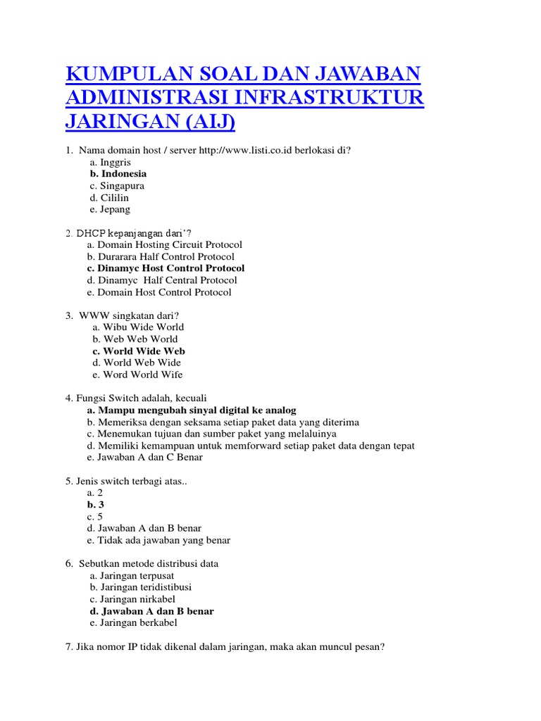 Soal Ujian Administrasi Infrastruktur Jaringan Kls Xi Materi Loadbalanching