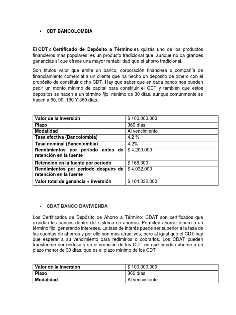 CDT Bancolombia PDF Ahorro Bancos