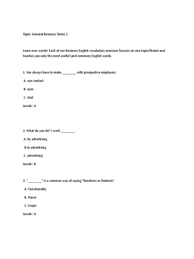 Essential Business Vocabulary Exercises | PDF | Career & Growth | Business