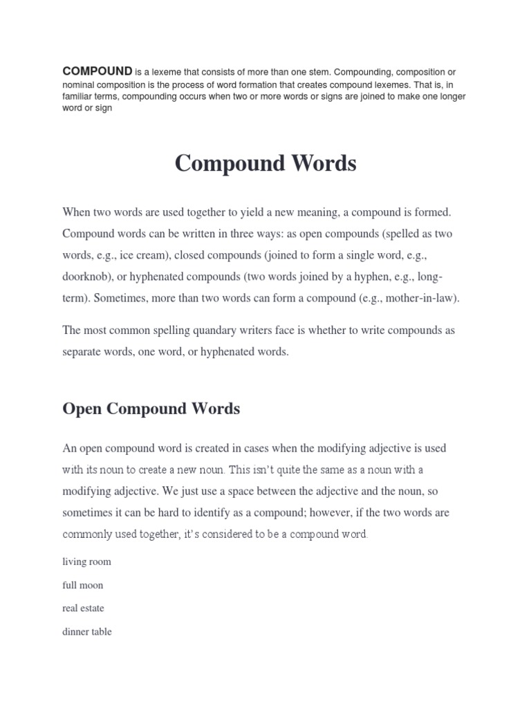 Compound Is A Lexeme That Consists of More Than One Stem | PDF | Word ...