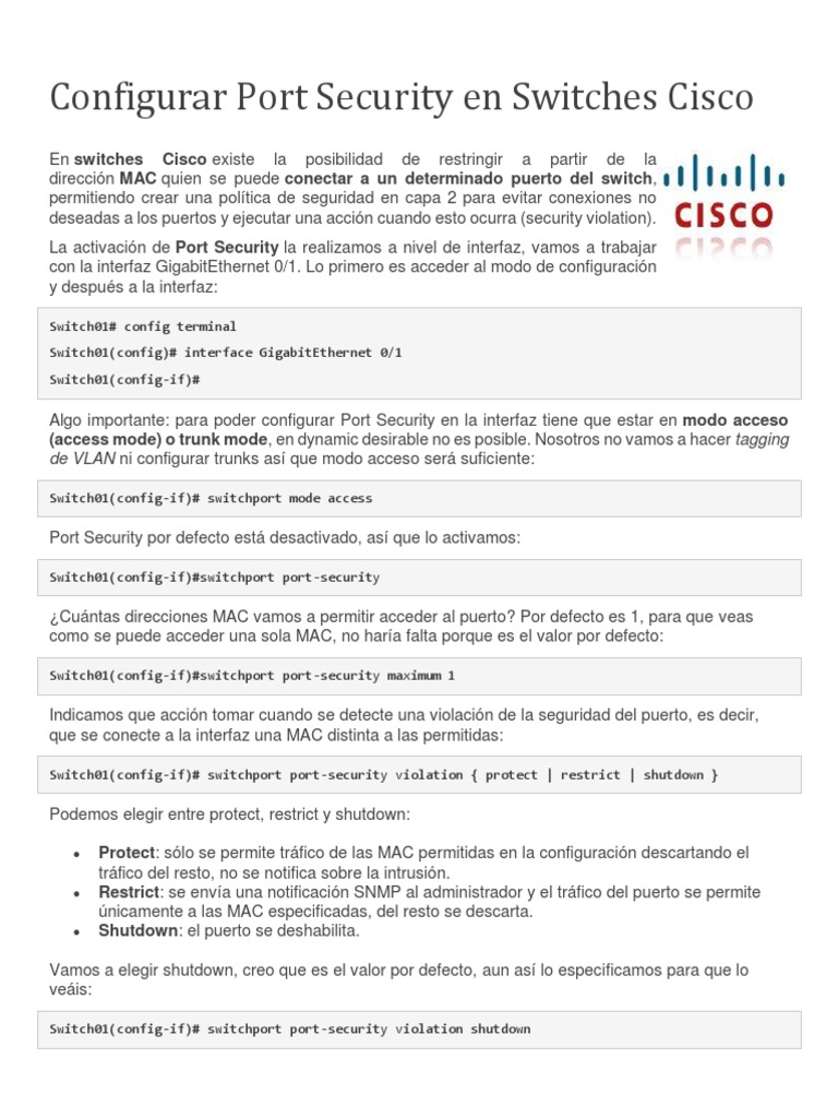 Configurar Port Security en Switches CiscoCisco Unduh gratis PDF