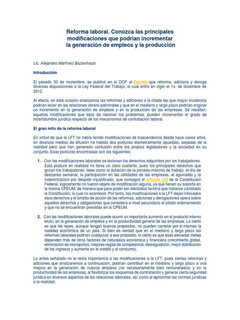 Reforma Laboral y Outsourcing 2012 | PDF | Outsourcing | Derecho laboral